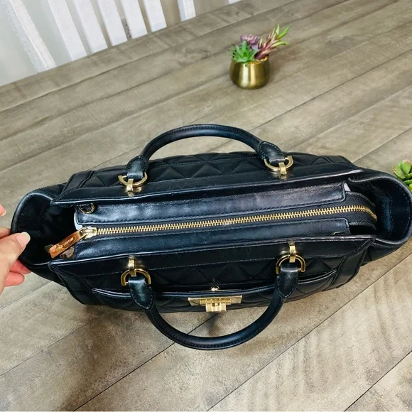 Michael Kors Vivianne Large Top Zip Satchel Bag Black Quilted Leather - Picture 8 of 10